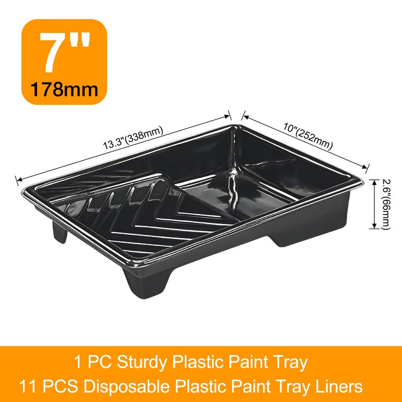Greatandrew Great Andrew 12 Pack Paint Tray Liners 7 Inch, 1 PC Sturdy Plastic Tray with 11 PCS Disposable Paint Tray Liners, Paint Roller Trays, Paint Pan Liners for DIY Painting Projects, Walls, Furniture - Image 2